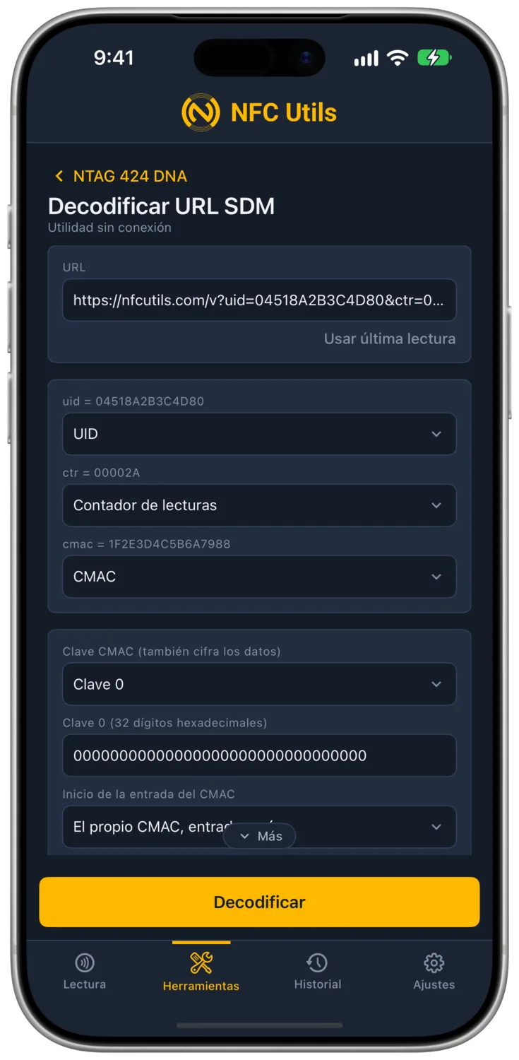 La página Decodificar URL SDM