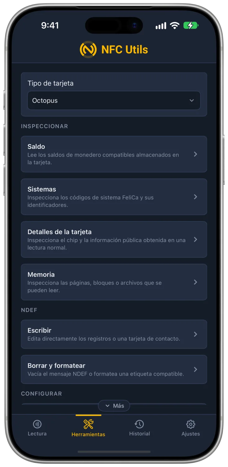 Comandos en bruto de FeliCa con un selector de sistema y preajustes de lectura