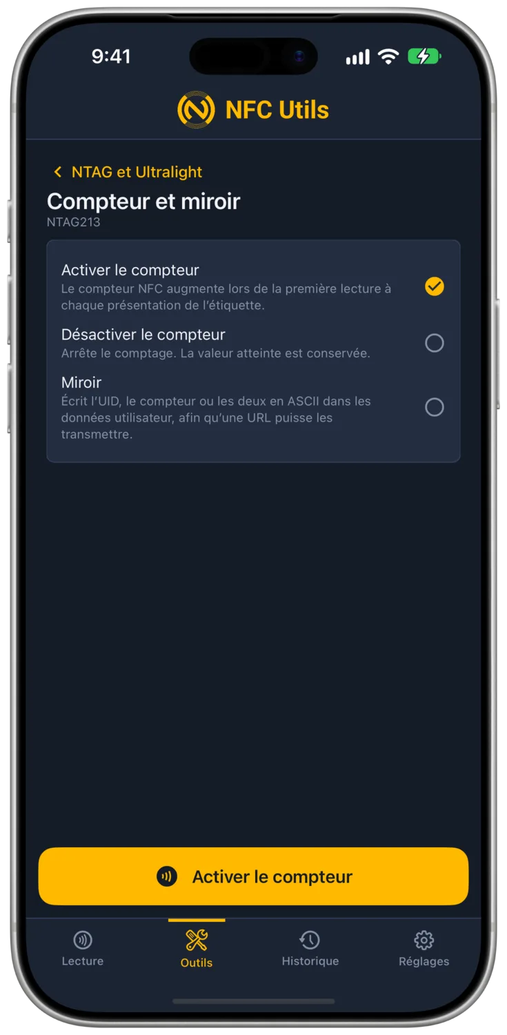 La page Compteur et miroir