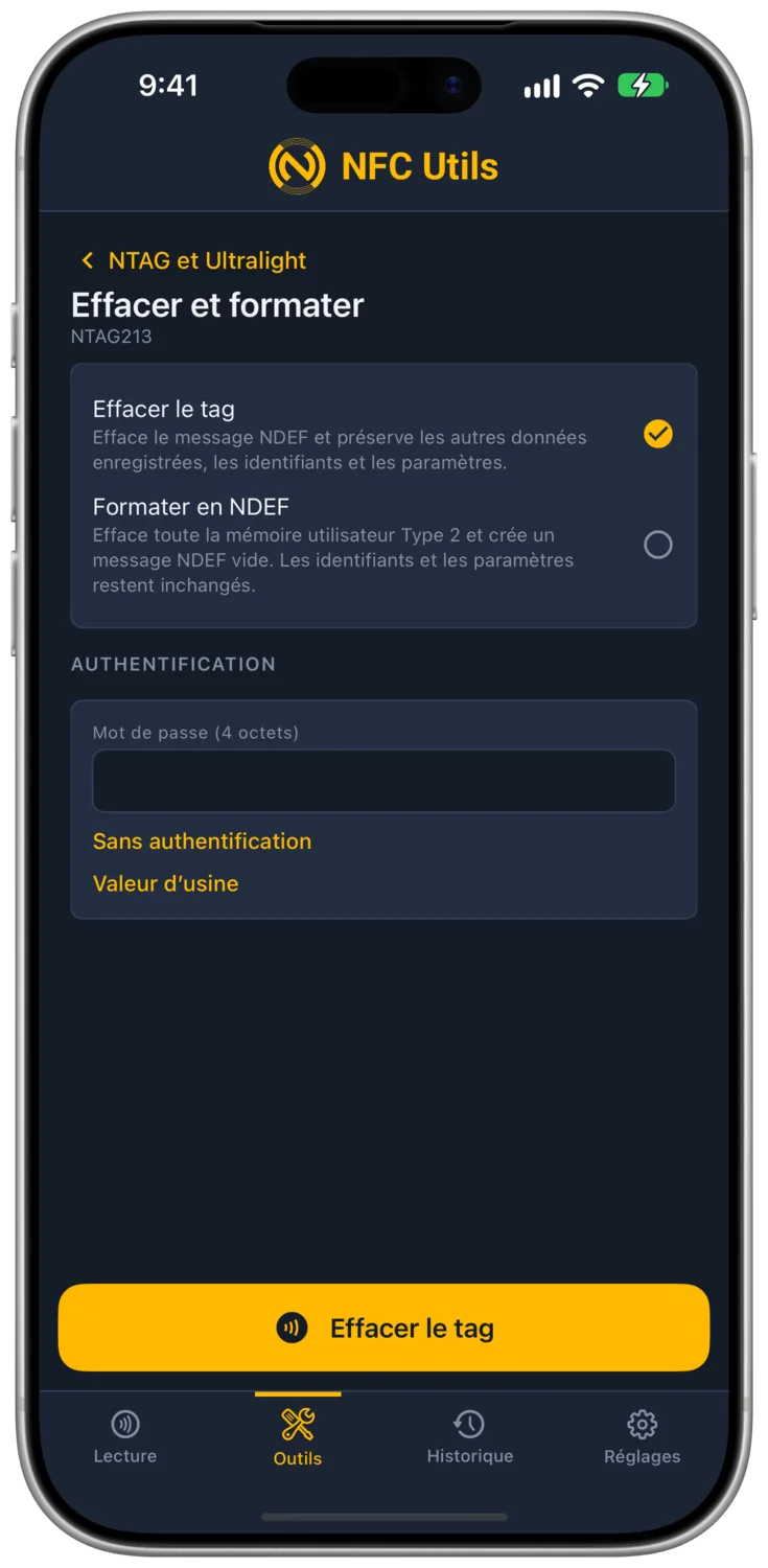 La page Effacer et formater