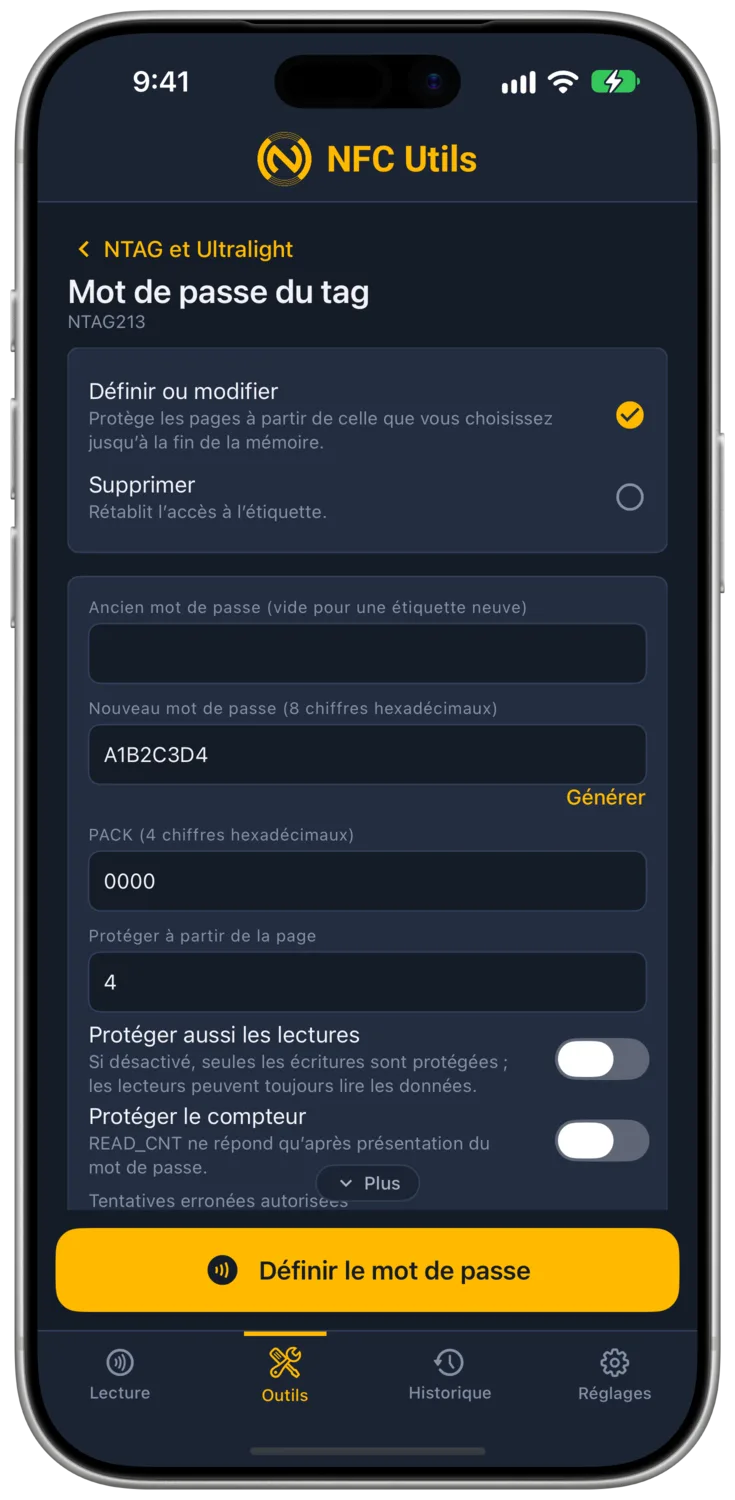 La page Mot de passe