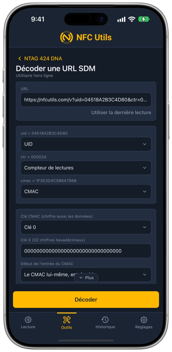 La page Décoder une URL SDM