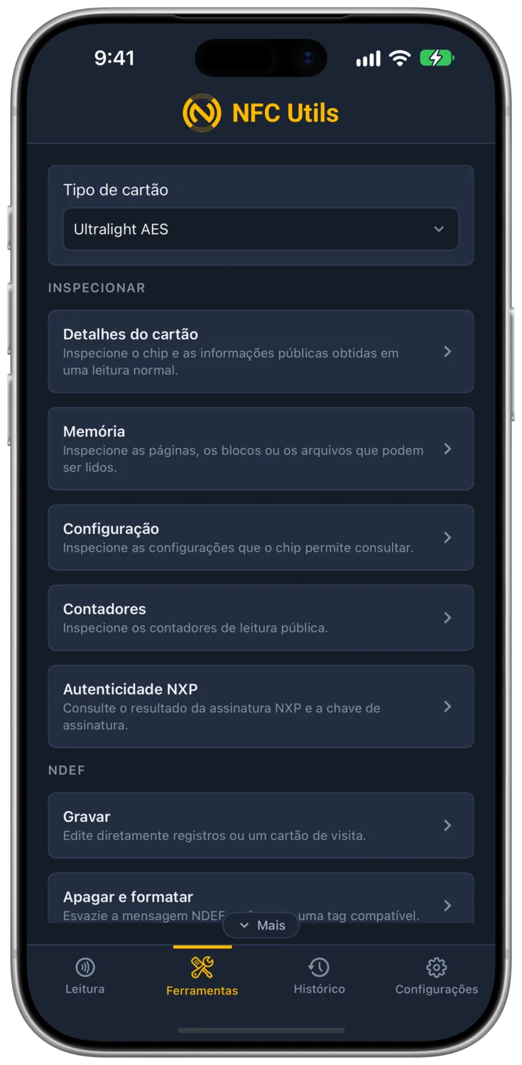 O perfil Ultralight AES com ferramentas de inspeção