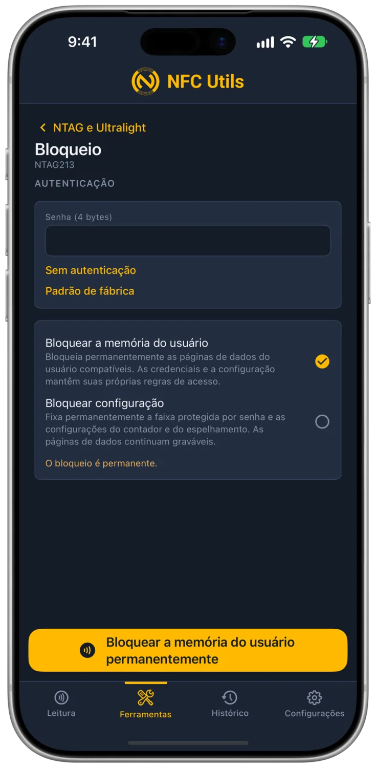 A página Bloqueio