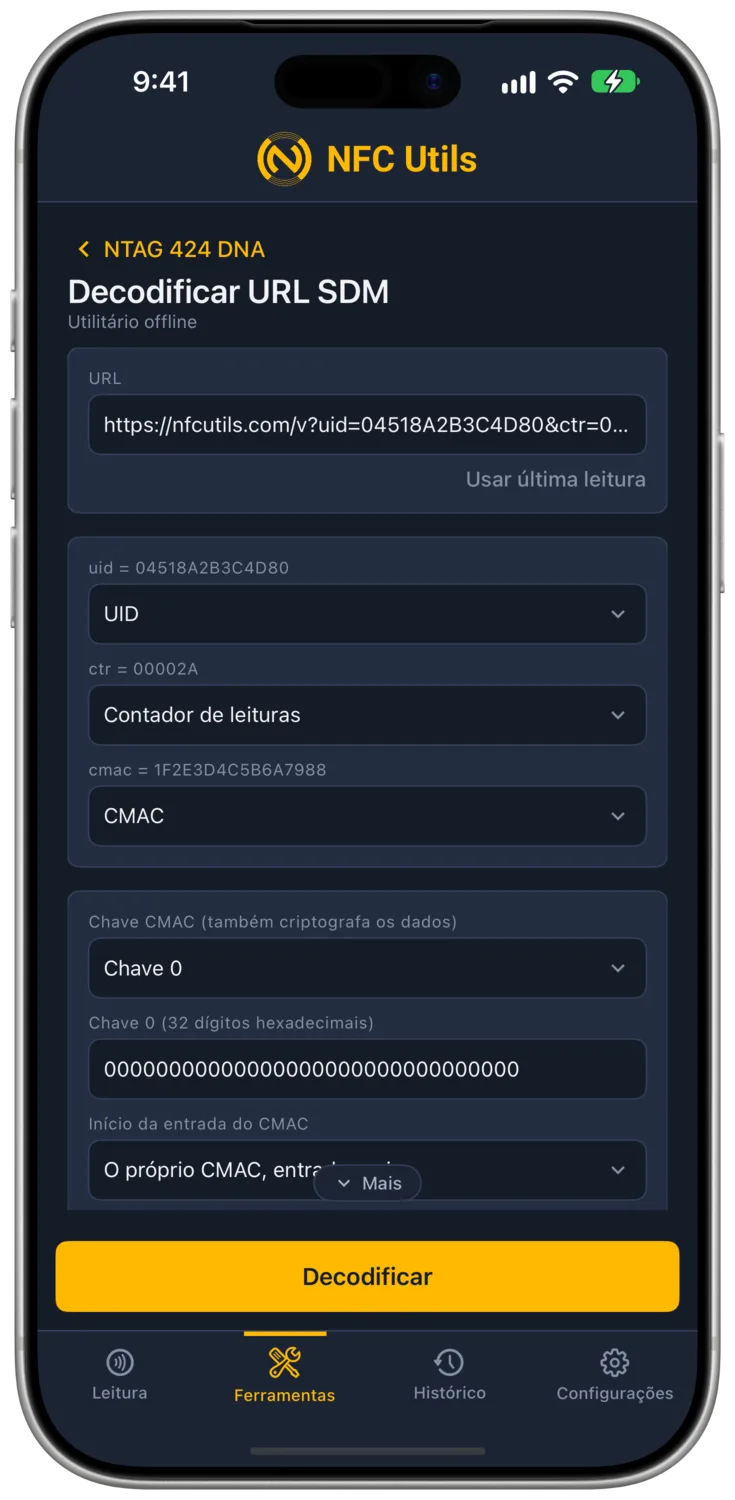 A página Decodificar URL SDM