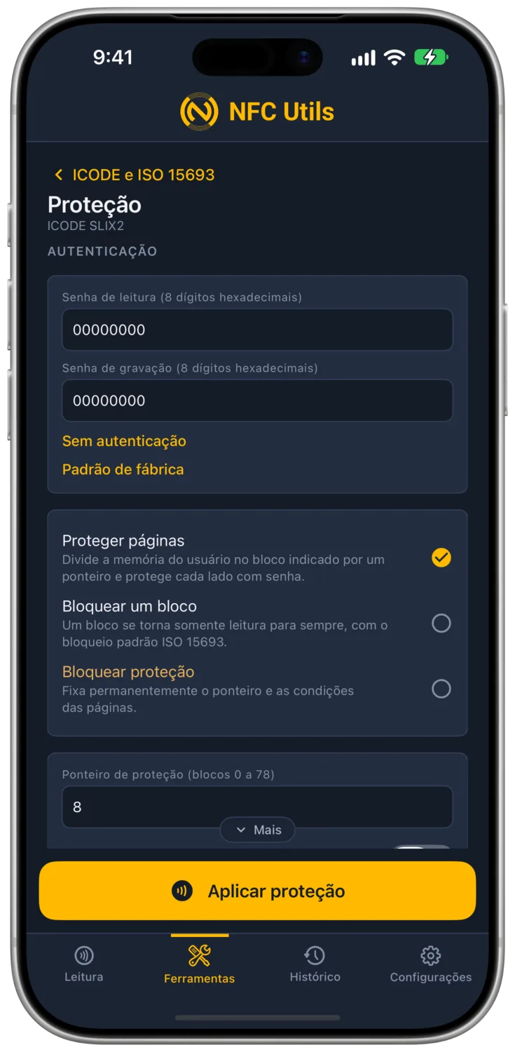 A página Proteção